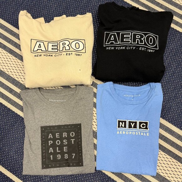 Aeropostale Bundle Lot 4 Men’s Small Hoodies Shirts New Black Tan Blue Grey - Picture 1 of 10